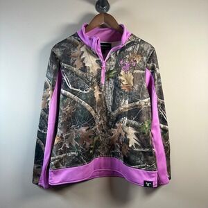 TrueTimber Camo Quarter‎ Zip Pullover Pink Trim Womens XL